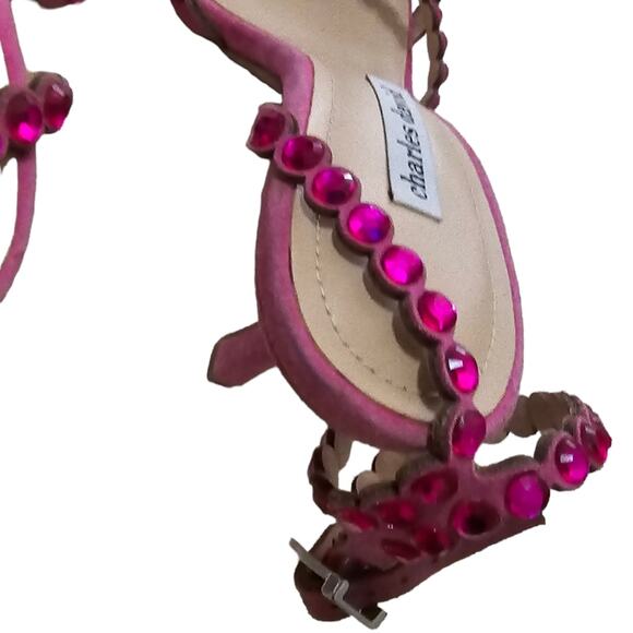 Charles‎ David Penelope Pink Rhinestones Suede Ankle Strap Heels Sandals Size 10 - Picture 7 of 11